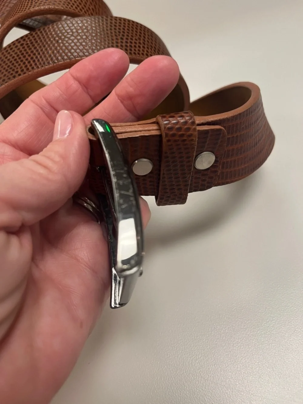 Remo Tulliani Textured Brown Leather Belt with Silver Buckle